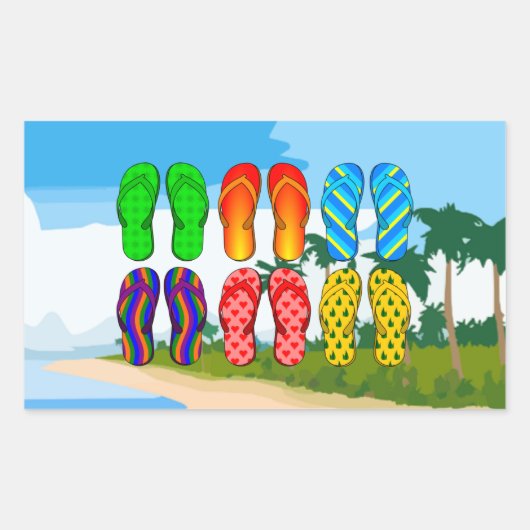 Sticker Rectangulaire Flip Flops sur la plage (Devant)