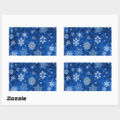 Sticker Rectangulaire Flocons de Noël Bleus et Argent (Feuille)