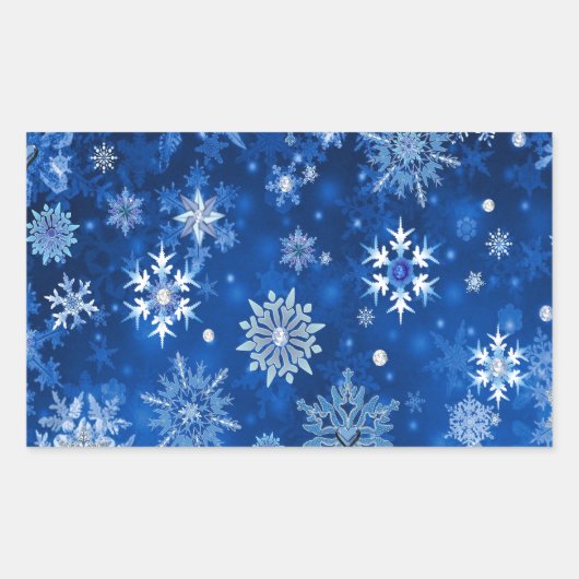 Sticker Rectangulaire Flocons de Noël Bleus et Argent (Devant)