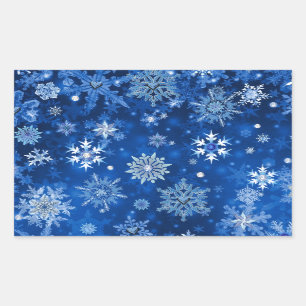 Sticker Rectangulaire Flocons de Noël Bleus et Argent