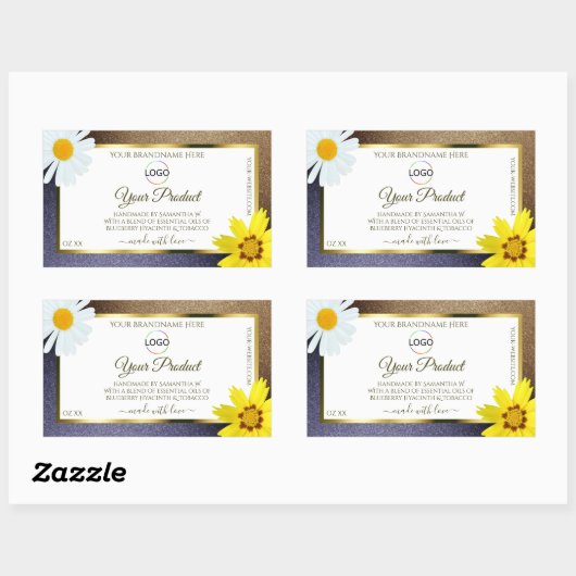 Sticker Rectangulaire Floral Brown Bleu Parties scintillant Blanc Produi (Feuille)