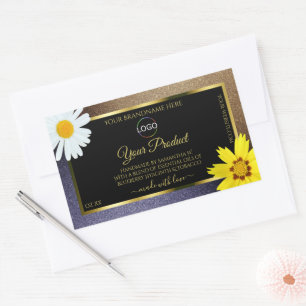 Sticker Rectangulaire Floral Brown Parties scintillant bleue Noir Logo d