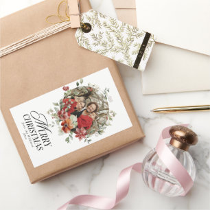 Sticker Rectangulaire Floral Elegant Aquarelle Joyeux Noël Photo