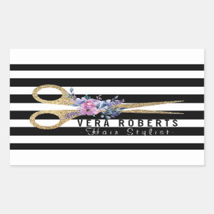 Sticker Rectangulaire Floral Hair Styliste Parties scintillant Ciseaux B