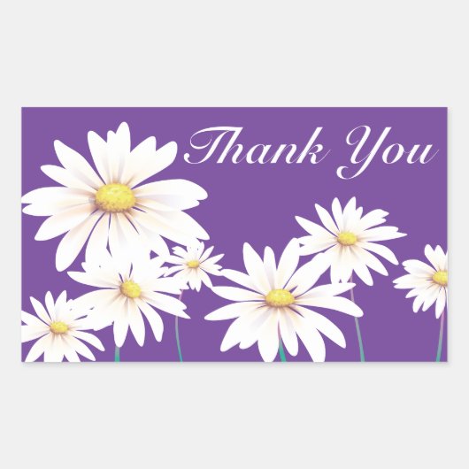 Sticker Rectangulaire Floral Merci violet blanc marguerite Fleur (Devant)