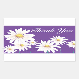 Sticker Rectangulaire Floral Merci violet blanc marguerite Fleur