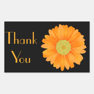 Sticker Rectangulaire Floral Orange Gerbera Daisy Flower Black