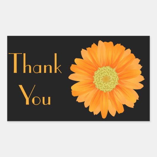 Sticker Rectangulaire Floral Orange Gerbera Daisy Flower Black (Devant)