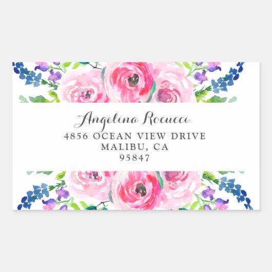 Sticker Rectangulaire Floral Peonies Adresse de retour (Devant)