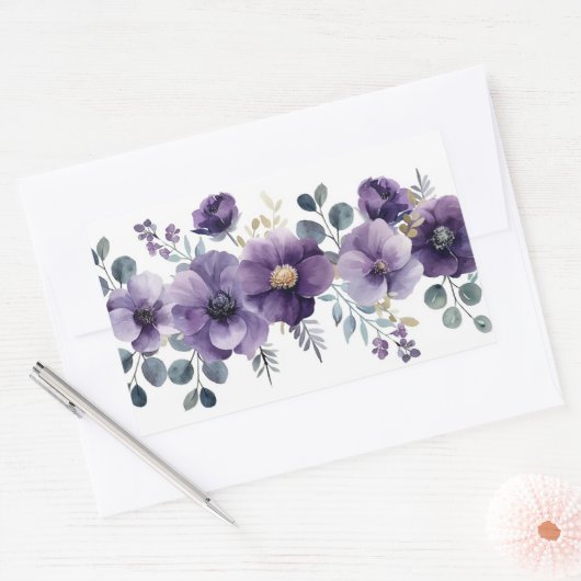Sticker Rectangulaire Floral pourpre (Enveloppe)