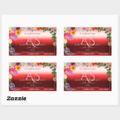 Sticker Rectangulaire Floral Ruby Red Gradient Produit Monogramme Étique (Feuille)