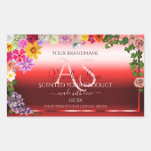 Sticker Rectangulaire Floral Ruby Red Gradient Produit Monogramme Étique (Devant)