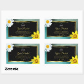 Sticker Rectangulaire Floral Turquoise Blue Parties scintillant Noir Pro (Feuille)