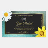 Sticker Rectangulaire Floral Turquoise Blue Parties scintillant Noir Pro (Devant)