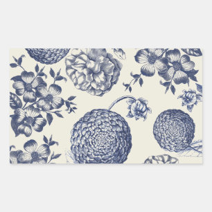 Sticker Rectangulaire Flore d'impression florale de fleurs bleues antiqu
