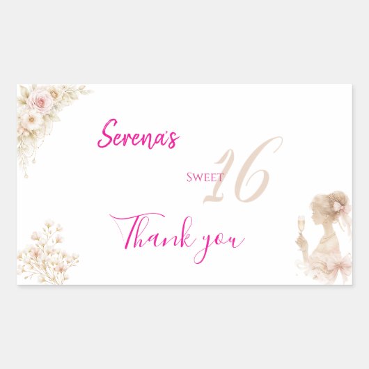 Sticker Rectangulaire Flower Dreamy Soft Sweet 16 Birthday Gift Tag (Devant)