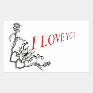 Sticker Rectangulaire Flower Heart and Butterfly - Je t'aime