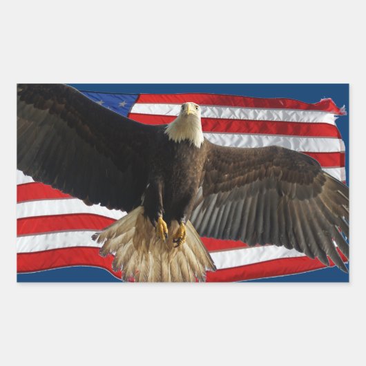 Sticker Rectangulaire Flying Bald Eagle USA Patriotic Gift (Devant)