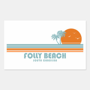 Sticker Rectangulaire Folly Beach Caroline du Sud Sun Palm Trees