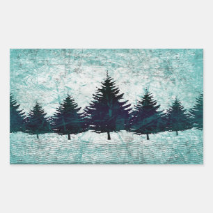 Sticker Rectangulaire Forêt à feuillage persistant rustique affligée de