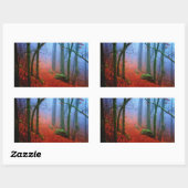 Sticker Rectangulaire Forêt peinte Automne Brouillard bleu (Feuille)