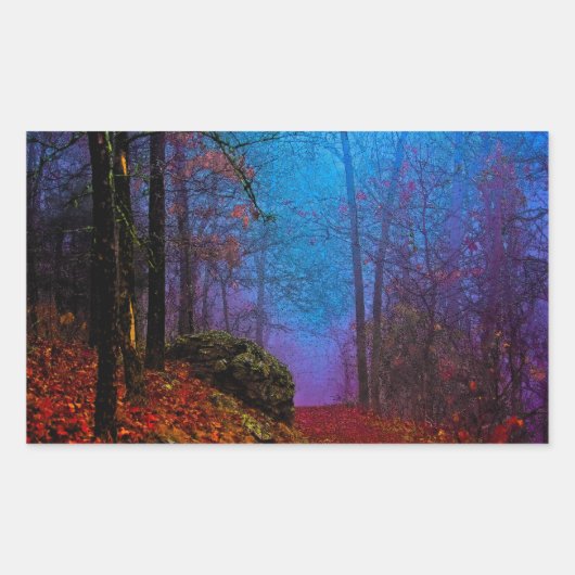 Sticker Rectangulaire Forêt peinte d'automne brume violette (Devant)