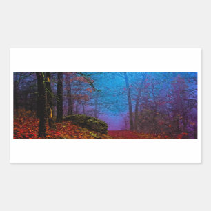 Sticker Rectangulaire Forêt peinte d'automne brume violette