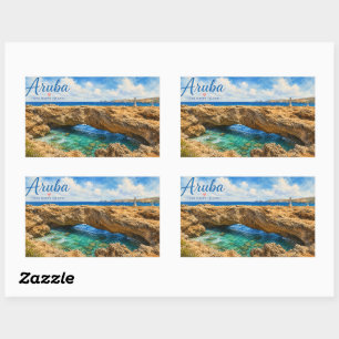Sticker Rectangulaire Formation rocheuse du pont naturel d'Aruba Caraïbe