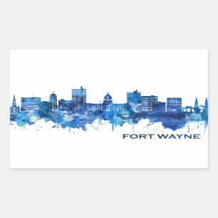 Sticker Rectangulaire Fort Wayne Indiana Skyline Blue