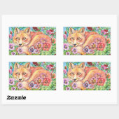 Sticker Rectangulaire Fox et Pansies (Feuille)