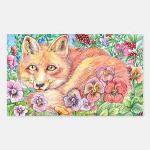 Sticker Rectangulaire Fox et Pansies