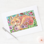 Sticker Rectangulaire Fox et Pansies (Enveloppe)