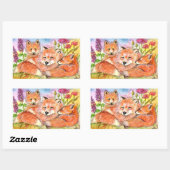 Sticker Rectangulaire Foxes dans le patch de fleurs (Feuille)