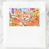 Sticker Rectangulaire Foxes dans le patch de fleurs (Sac)
