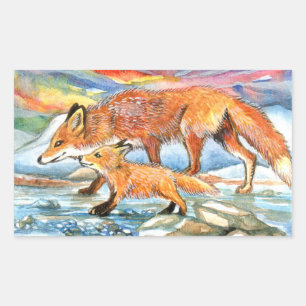 Sticker Rectangulaire Foxes Marcher par Riverbank