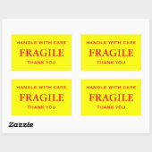 Sticker Rectangulaire Fragile jaune/rouge. Manipuler avec soin. Merci. (Feuille)