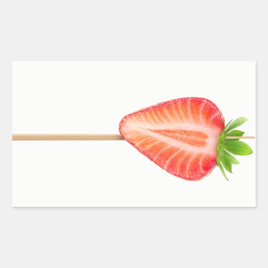 Sticker Rectangulaire Fraise en forme de coeur sur une brochette (Devant)