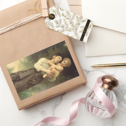 Sticker Rectangulaire Frère et Sœur de William Adolphe Bouguereau (Cadeaux)