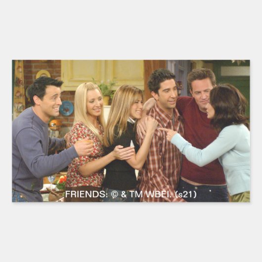 Sticker Rectangulaire FRIENDS™ | Étreinte de Thanksgiving de la distribu (Devant)