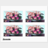 STICKER RECTANGULAIRE FRUITS DE SAISON / PÊCHES ET PRUNES (Feuille)