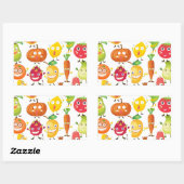 Sticker Rectangulaire Fruits et légumes avec visage (Feuille)