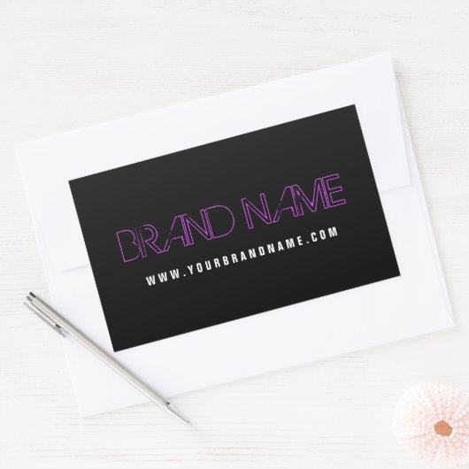 Sticker Rectangulaire Fuchsia Black Modern Grunge Nom de la marque (Enveloppe)