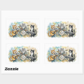 Sticker Rectangulaire Fun Cat Band Music Piano Drums Keyboard (Feuille)
