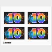 Sticker Rectangulaire Fun Fireworks + Rainbow Motif "10" Numéro d'événem (Feuille)