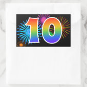 Sticker Rectangulaire Fun Fireworks + Rainbow Motif "10" Numéro d'événem (Sac)