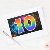 Sticker Rectangulaire Fun Fireworks + Rainbow Motif "10" Numéro d'événem (Enveloppe)