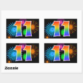 Sticker Rectangulaire Fun Fireworks + Rainbow Motif "11" Numéro d'événem (Feuille)