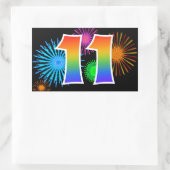 Sticker Rectangulaire Fun Fireworks + Rainbow Motif "11" Numéro d'événem (Sac)