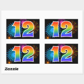 Sticker Rectangulaire Fun Fireworks + Rainbow Motif "12" Numéro d'événem (Feuille)