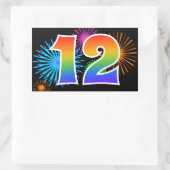 Sticker Rectangulaire Fun Fireworks + Rainbow Motif "12" Numéro d'événem (Sac)